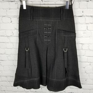 FEVROJ | plaid buckle button pocket skirt